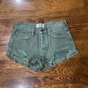 Free People Olive Green Frayed Hem Denim Shorts